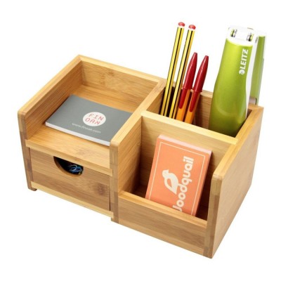 Bamboo Office Custom Size Desktop Organizer  With Small Drawer