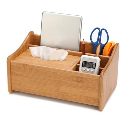 Bamboo Customized Wholesale Organizer Desktop With Tissue Holder